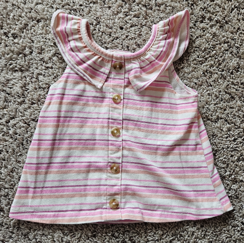Nicole Miller Pink and White Striped Bib with Buttons
